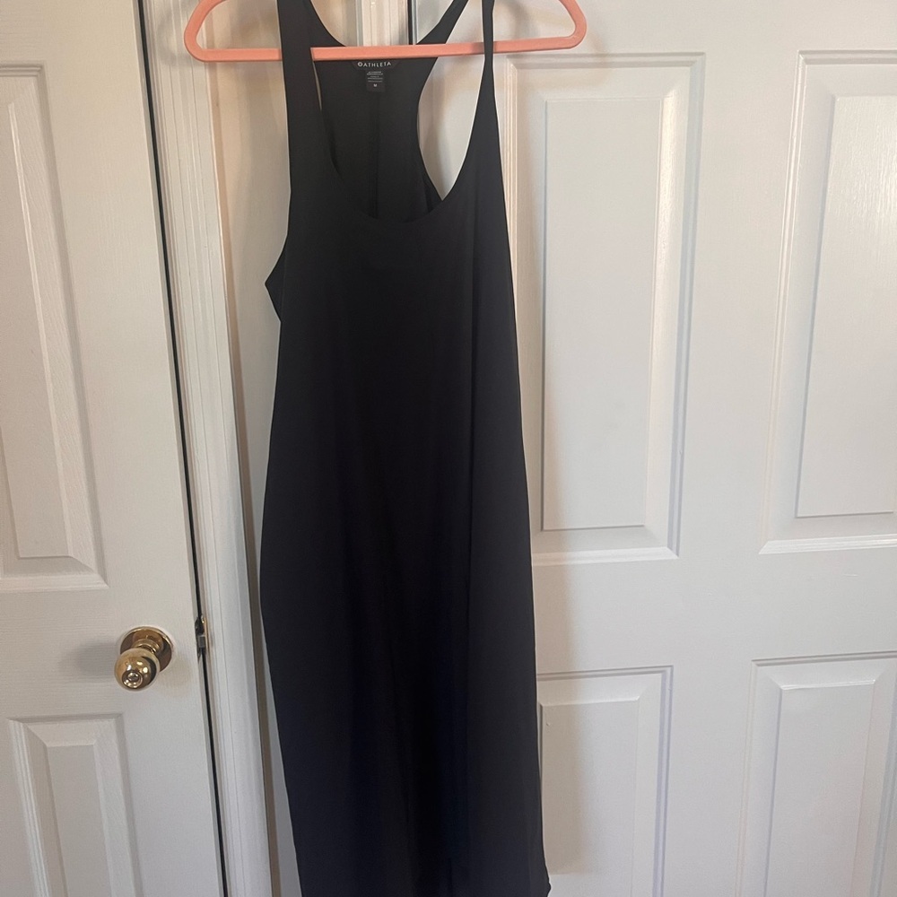 Athleta Black Asymmetrical Slip Dress